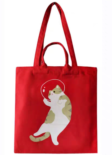 TOTE BAG - Red Tote Bag with Long Shoulder Strap and Short Top Handle Strap