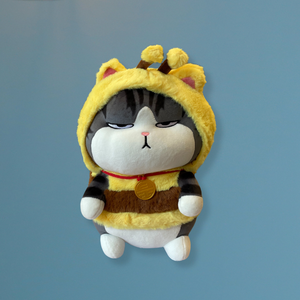 PLUSHIE - Grumpy Grey Tabby in Bumble Bee Suit