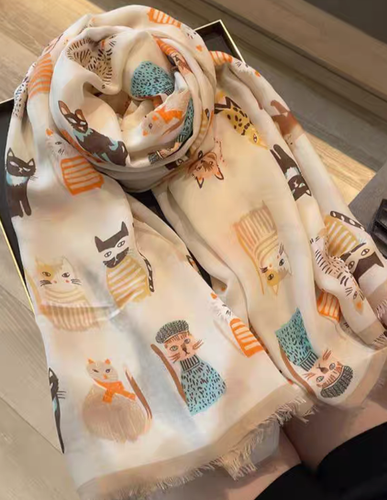 SCARVES - Light Sheer Scarf with Soft Cat Prints