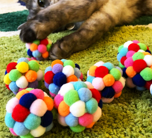 CAT TOY - Rainbow Bouncy Pompons with Bell