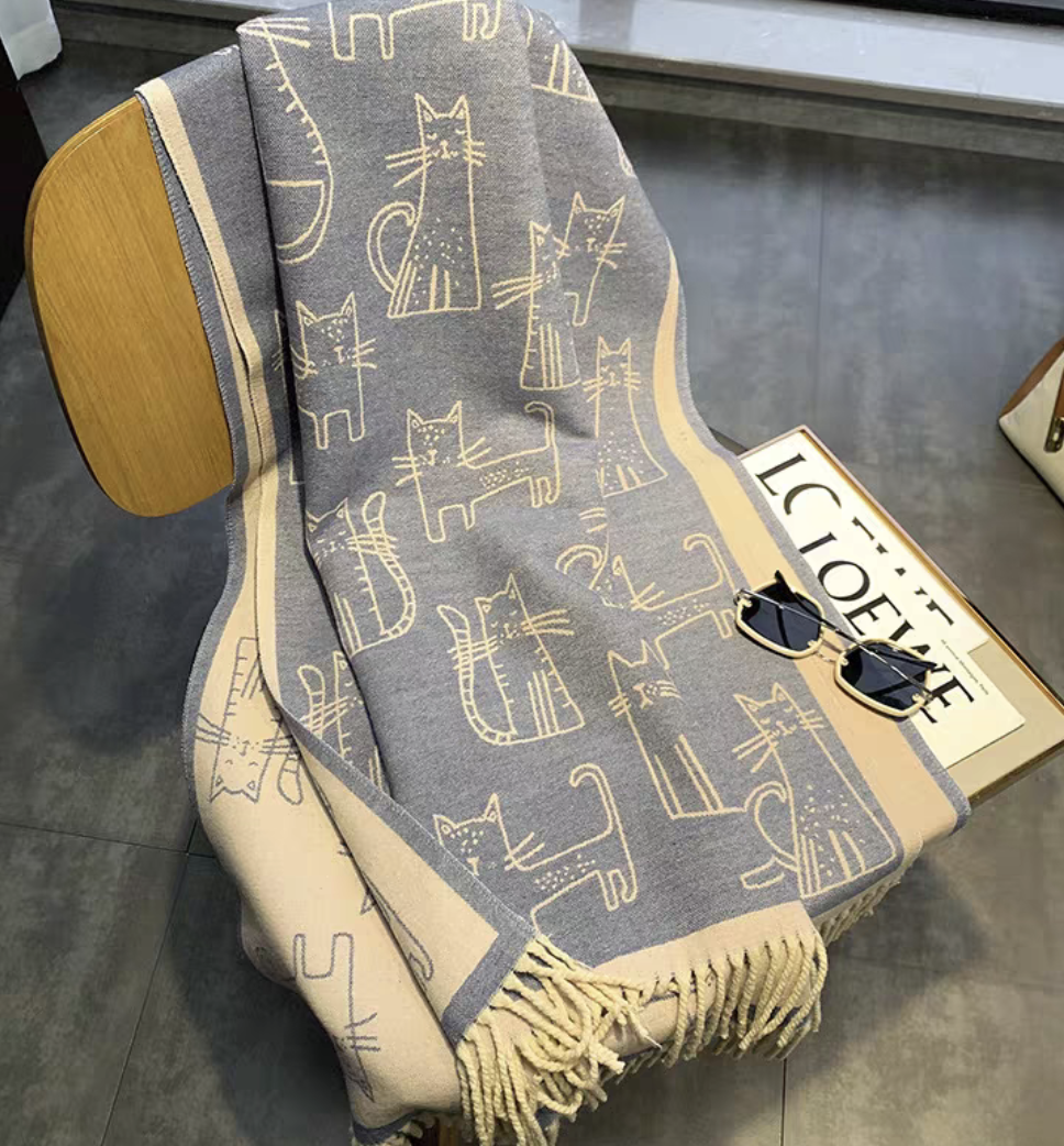 SCARVES - Reversible Giant Scarves with Cat Design Pastel Series