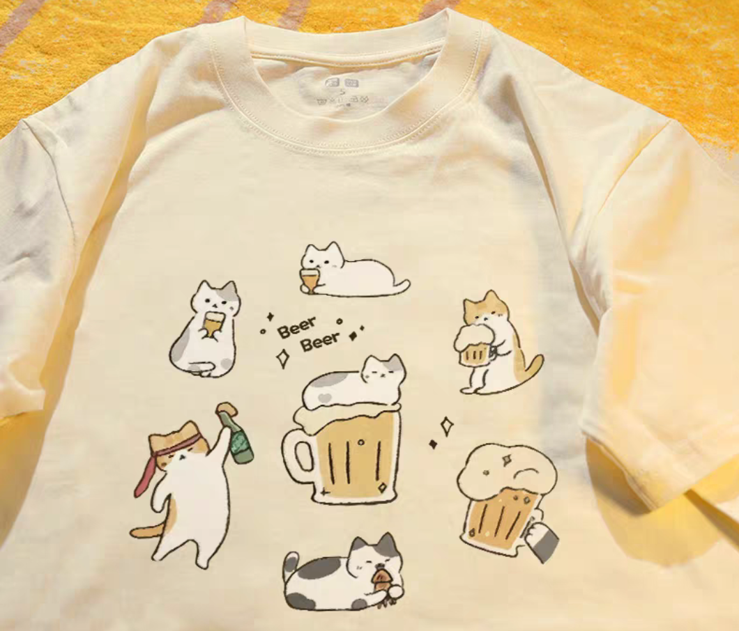 T- SHIRT - Beer Beer Cat Tshirt