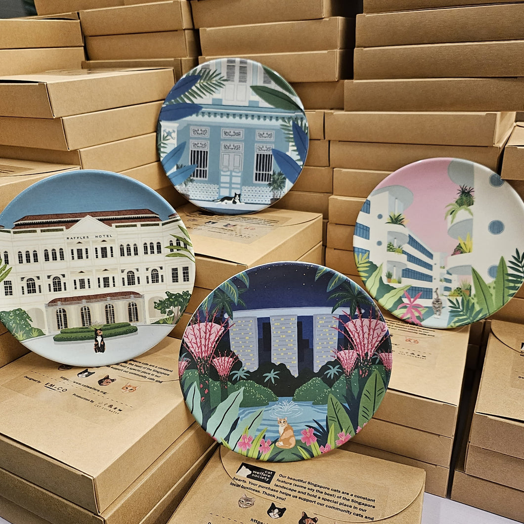Cat Mini Plate Set - Iconic Places, Singapore Cats