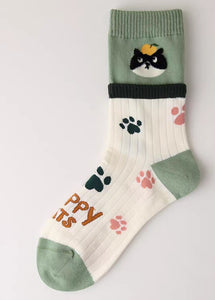 SOCKS - Happy Cats High Ankle Socks