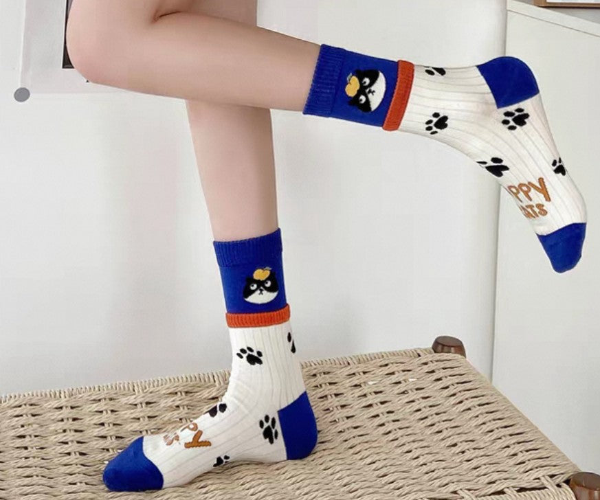 SOCKS - Happy Cats High Ankle Socks