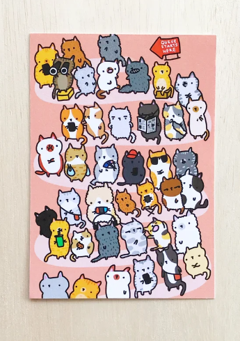 POSTCARD - Cat Queue by SteakandEggsPlease